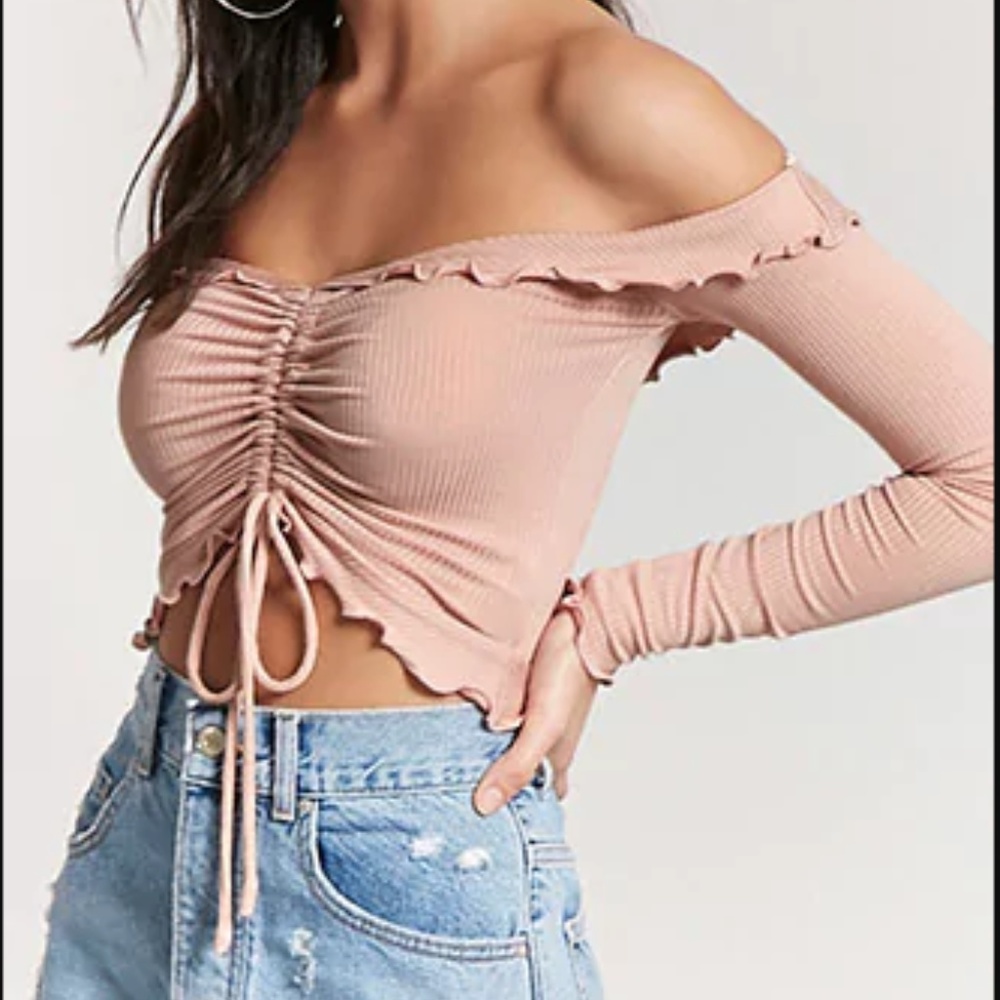 Ruche off the shoulder crop top